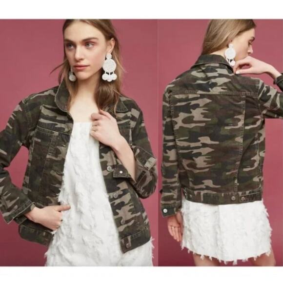 Anthropologie Pilcro Denim Camo Print Boyfriend Jacket - Picture 1 of 7